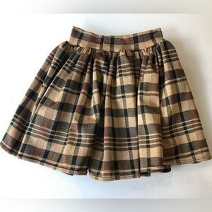 Girls Size 7/8 Pleated Khaki Plaid Skirt W/Pockets Holiday Woven Fabric Stretch
